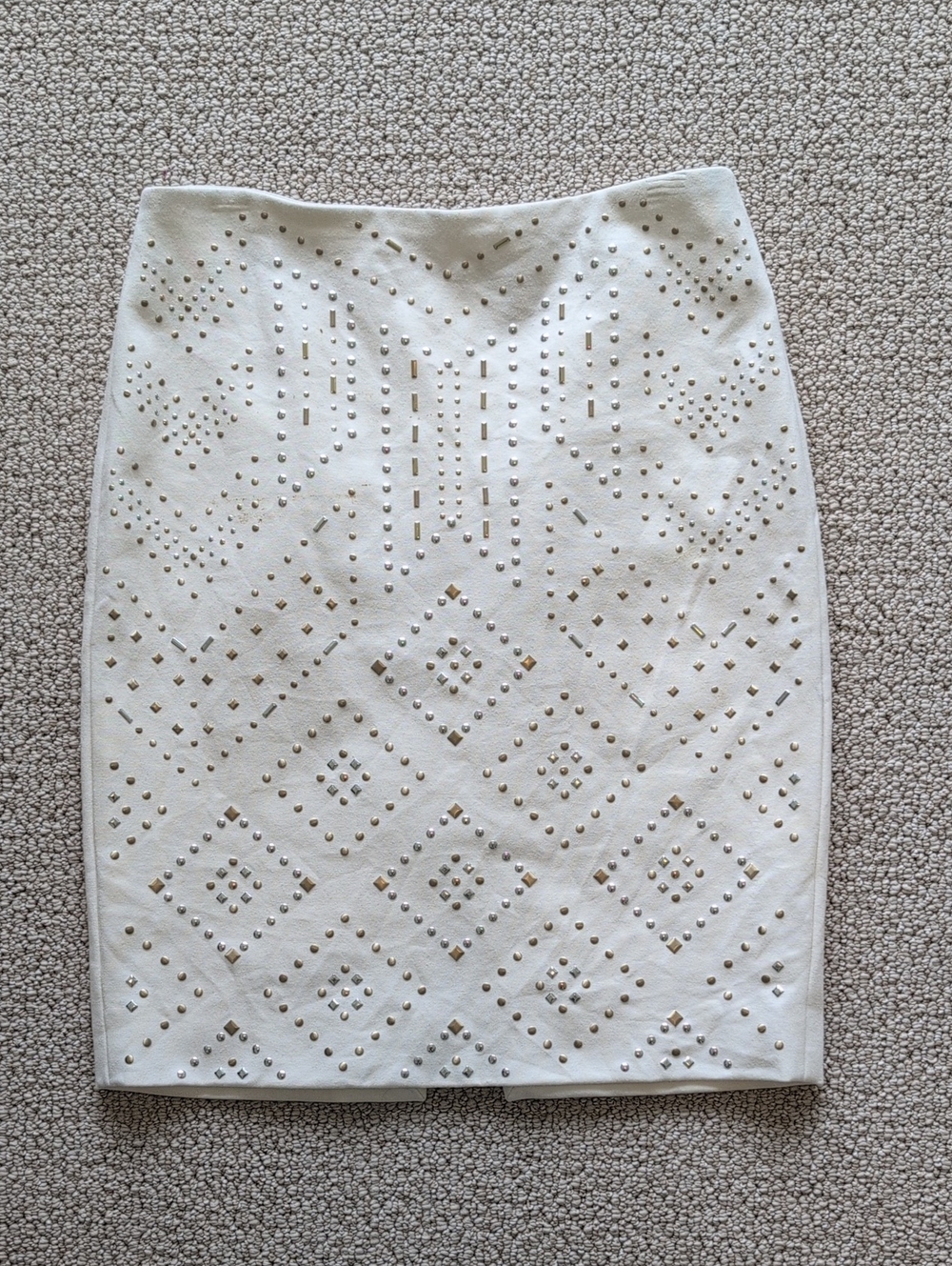 White House Black Market Cream Pencil Skirt with Gold Studs